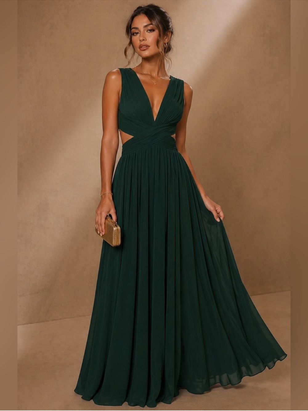 Lulus Vivid Imagination dark Green Formal Bridesmaid Wedding Guest Cutout Maxi
